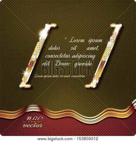 Square brackets with text. This stylish gold cursive alfabet. Vector. Eps 10.