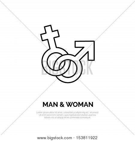 Modern vector line icon of male and female. Gender linear logo. Outline sex symbol for stores. Relationship design element for sites shops. Man woman business logotype couple sign.