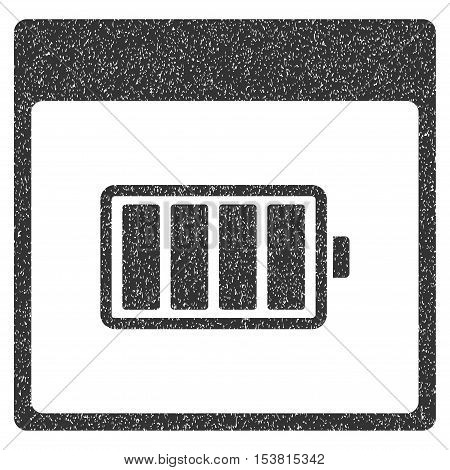 Battery Calendar Page grainy textured icon for overlay watermark stamps. Flat symbol with unclean texture. Dotted vector gray ink rubber seal stamp with grunge design on a white background.