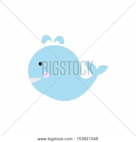 Cute dolphin cartoon,Blue whale with jets of water. Young sea fish animal with cute face on the isolated background
