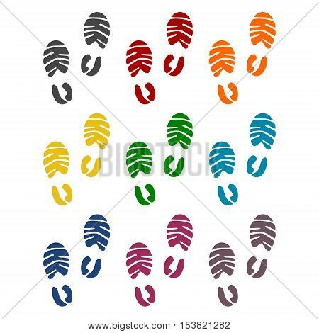 Footprint sport shoe icons set on white background