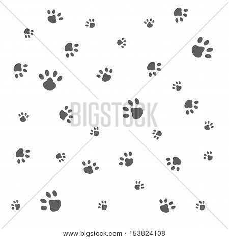 Vector seamless background with animal paws,animal traces on a white background