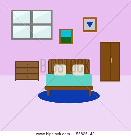 bedroom,Illustration of a bed and a lamp in a room