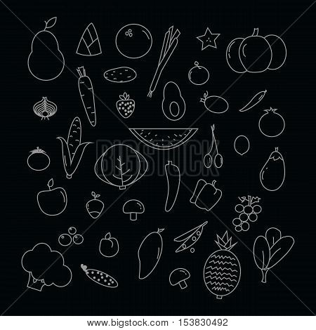 Set of isolated sketchy style vegetables/ Doodle vegetables in black and white/ Vector illustration