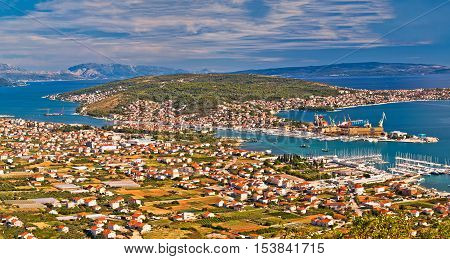Aerial panorama of Trogir and Ciovo island Dalmatia Croatia