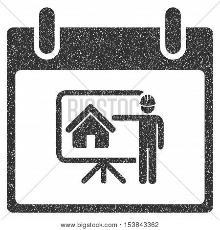 Realty Developer Calendar Day grainy textured icon for overlay watermark stamps. Flat symbol with dirty texture. Dotted vector gray ink rubber seal stamp with grunge design on a white background.