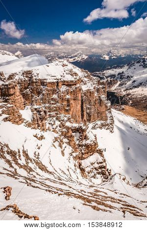 Breathtaking View From The Top Of Sass Pordoi, Dolomites, Italy
