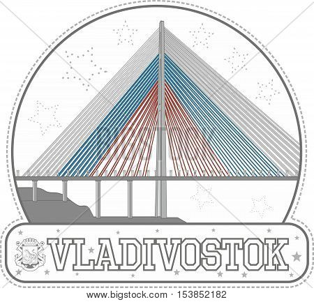 Sticker With Russkiy Bridge In Vladivostok, Russia