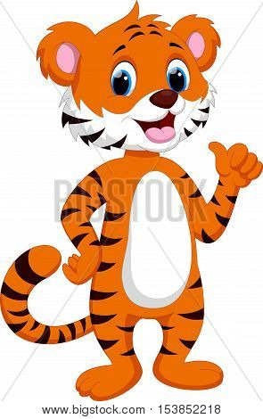 Vector illustration of cute tiger cartoon giving thumb up