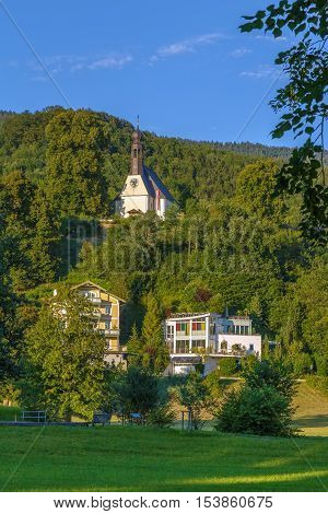 Church Mariahilf on the hill in MondseeAustria