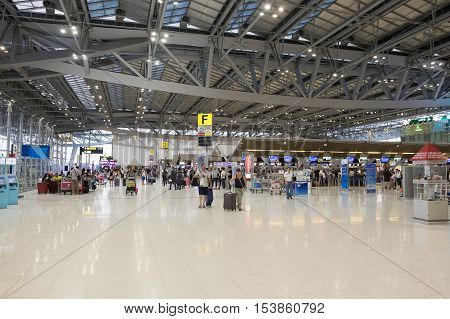 BANGKOK THAILAND - OCT 23 2016: inside of Suvarnabhumi Airport. Suvarnabhumi Airport is one of two international airports serving Bangkok