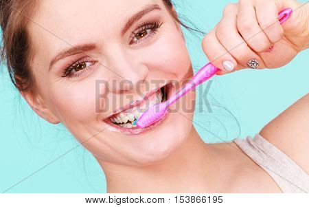 Woman Brushing Cleaning Teeth