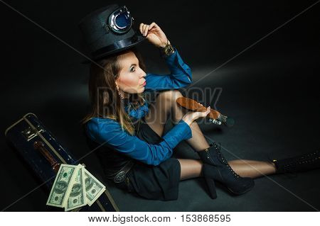 Steampunk Girl With Cash.