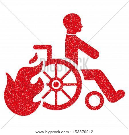 Burn Patient grainy textured icon for overlay watermark stamps. Flat symbol with dirty texture. Dotted vector red ink rubber seal stamp with grunge design on a white background.