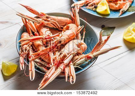 Freshly Cooked Scampi In A Blue Bowl