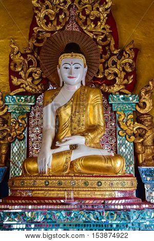 Myanmar white Buddha Image Statue in Buddhist temple of Dawei Myanmar.