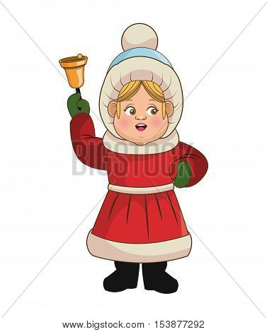 Singing cartoon with bell icon. Christmas season card decoration and celebration theme. Colorful design. Vector illustration