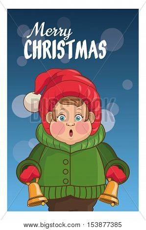 Singing cartoon with bell icon. Christmas season card decoration and celebration theme. Colorful design. Vector illustration