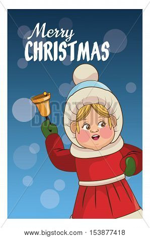 Singing cartoon with bell icon. Christmas season card decoration and celebration theme. Colorful design. Vector illustration