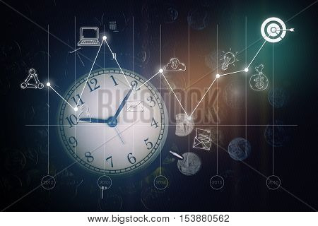 Alarm clock coins graph and business icons. business strategy as concept.