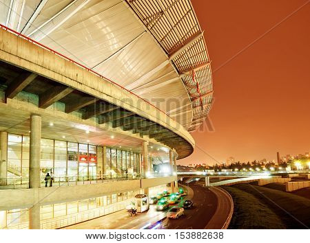 Modern architecture at night China Shanghai pudong airport.