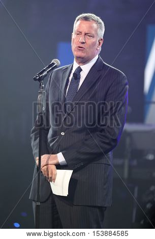 NEW YORK - AUGUST 29, 2016: New York City mayor Bill de Blazio attends US Open 2016 opening ceremony at USTA Billie Jean King National Tennis Center in New York