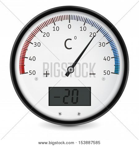 Thermometer. Outside round temperature gauge. Vector illustration isolated on white