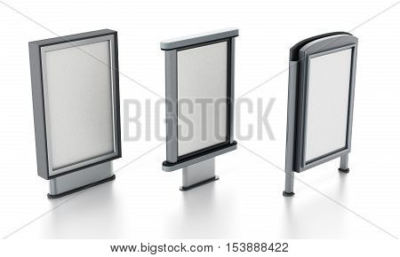 CLP City light poster stands isolated on white background. 3D illustration.
