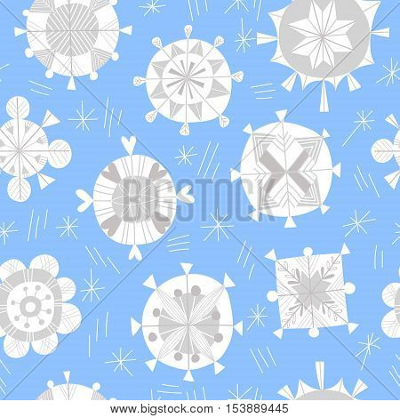 Seamless Winter Pattern For Christmas With Snowflakes On A Blue Background.illustration Of Christmas