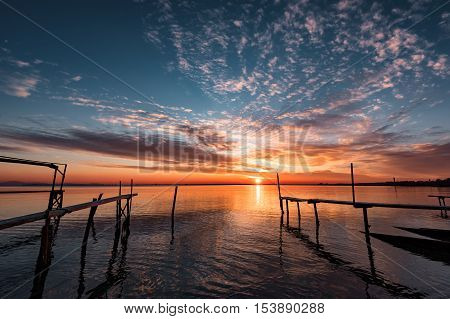 Beautiful winter sunset at the village of Ravda, Bulgaria