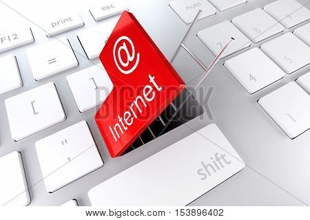 computer keyboard red enter key underpass ladder internet 3D Illustration