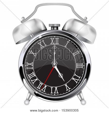 Alarm clock. Retro styled. Five o'clock. Vector illustration isolated on white background