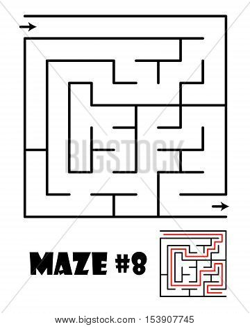 Labyrinth or maze conundrum for kids with answer. Children funny puzzle game. Entry and exit. Vector illustration isolated on a light background.