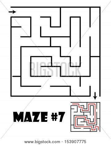 Labyrinth or maze conundrum for kids with answer. Children funny puzzle game. Entry and exit. Vector illustration isolated on a light background.