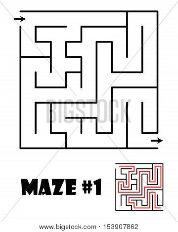 Labyrinth or maze conundrum for kids with answer. Children funny puzzle game. Entry and exit. Vector illustration isolated on a light background.