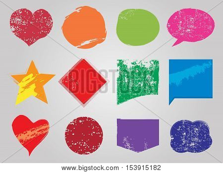 Rusty grunge colorful words bubbles, Vector illustration, set of words bubbles in trendy grunge style.
