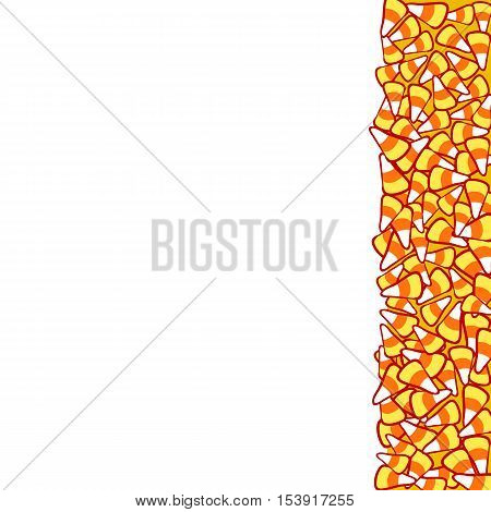 Candy corn border, isolated on white. Halloween vector frame. Hand drawn sketchy background, October 31 design element for halloween party invitation card