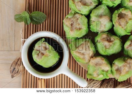 Chinese steamed dumpling with sauce is delicious
