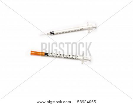 Insulin medical syringe isolated on white background