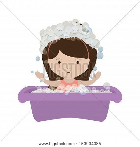 girl in baby's bathtub with soap bubble vector illustration