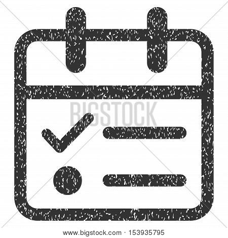 Day Tasklist grainy textured icon for overlay watermark stamps. Flat symbol with dust texture. Dotted vector gray ink rubber seal stamp with grunge design on a white background.
