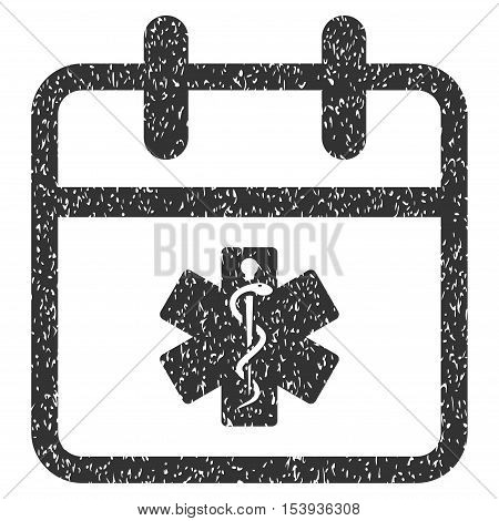 Health Care Day grainy textured icon for overlay watermark stamps. Flat symbol with scratched texture. Dotted vector gray ink rubber seal stamp with grunge design on a white background.