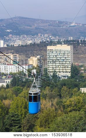 Renovated Cablecar Over Vake Park In Central Part Of Tbilisi, Georgia