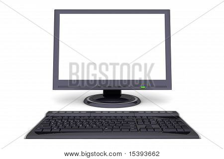 Modern Work Desk With Screen And Keyboard