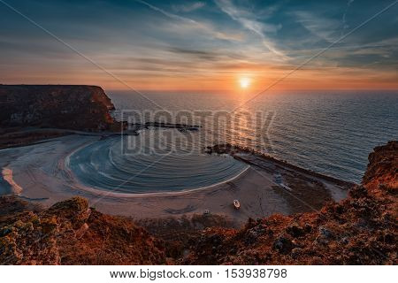 Magical winter sunrise at Bolata bay, Bulgaria