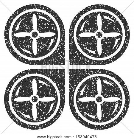 Nanocopter Screws Rotaion grainy textured icon for overlay watermark stamps. Flat symbol with unclean texture. Dotted vector gray ink rubber seal stamp with grunge design on a white background.