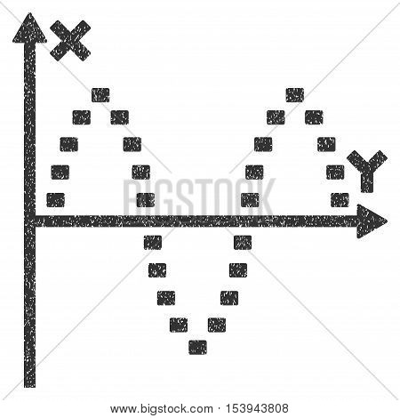 Dotted Sinusoid Plot grainy textured icon for overlay watermark stamps. Flat symbol with unclean texture. Dotted vector gray ink rubber seal stamp with grunge design on a white background.