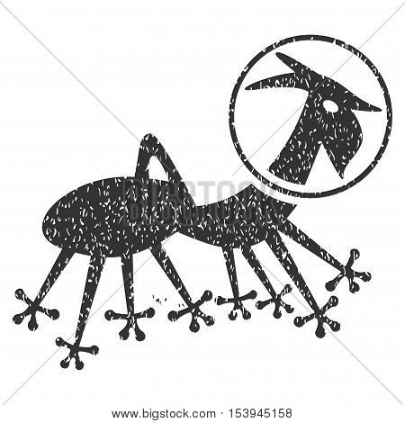 Alien Creature Skafandr grainy textured icon for overlay watermark stamps. Flat symbol with scratched texture. Dotted vector gray ink rubber seal stamp with grunge design on a white background.