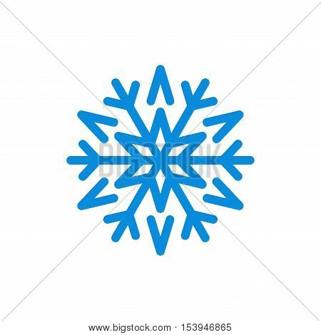 Snowflake icon. Blue silhouette snow flake sign isolated on white background. Flat design. Symbol of winter frozen Christmas New Year holiday. Graphic element decoration. Vector illustration
