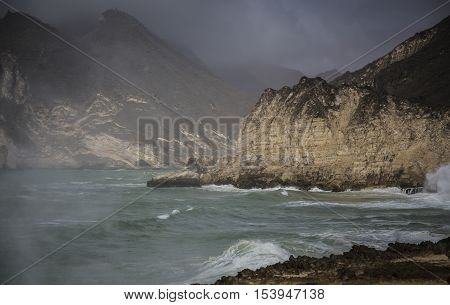 stormy sea in Salalah in Khareef season Oman